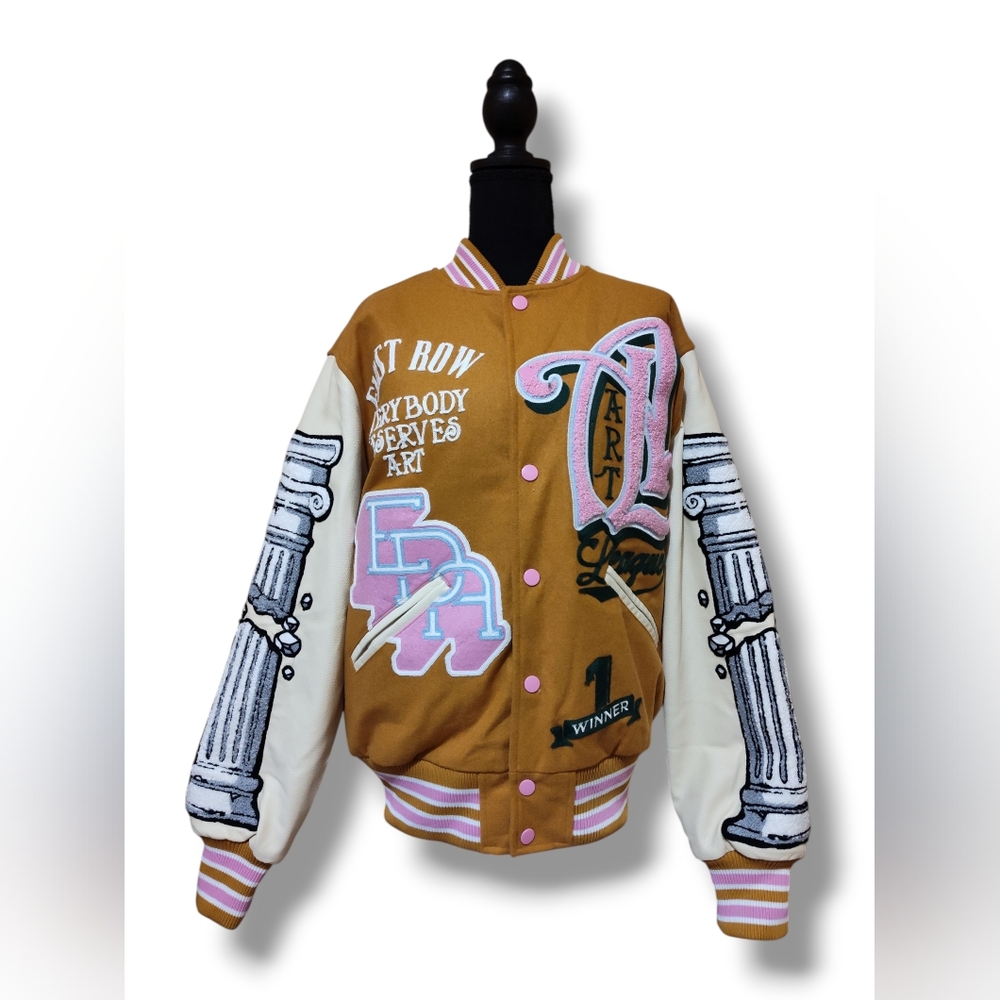 Brown and Cream Letterman Jacket Unisex
